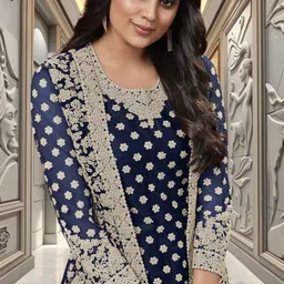 dealbazaars corporation Semi Stitched Net/Lace Kurta with Jacket & Bottom Material Dyed, Embroidered, Embellished, Self Design image 2