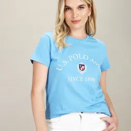 u.s. polo assn. Women Printed Round Neck Cotton Blend Blue T-Shirt-picture-15