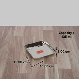 sumeet Stainless Steel Medium Square Shape Snacks Plate/Breakfast Plate Set-3pcs,15cm Half Plate image 4