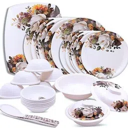 Pack of 32 Melamin Kaku Melamine 32Pcs Melamine Dinnerset Boss Aura Floral Dinnerset (Multicolor) Dinner Set-picture-47