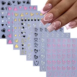 serplex 8 Sheet Color Nail Decals Sweetly Stylish Heart Charm Self Adhesive 3D Nail Art-picture-39