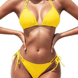 Solid Women Bikini Yellow Swimsuit-image-46