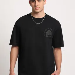 the bear house Men Graphic Print Round Neck Pure Cotton Black T-Shirt image 2