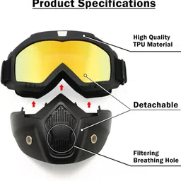 asryd protective goggles with detachable mask, Anti UV, Windproof, soft foam padded for comfort. Used for Motorcycle, Dirt Bike off road, ATV Ride, snow, cycling Blowtorch Safety Goggle image 3