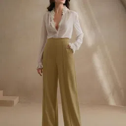 kotty Women Relaxed Brown Viscose Rayon Trousers image 1