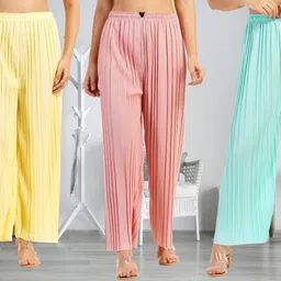 irha Pack of 3 Women Regular Fit Multicolor Viscose Rayon Trousers-picture-14