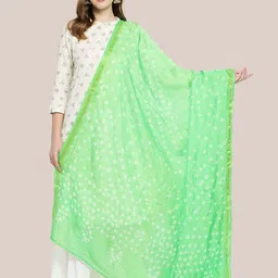 Dupatta Bazaar Lime Green & White Printed Bandhani Dupatta-image-22