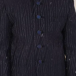 VASTRAMAY Boys Self-Design Mandarin Collar Slim-Fit Single-Breasted Bandhgala Blazer image 5