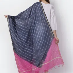 LOOM LEGACY Blue & Pink Woven Design Cotton Silk Dupatta with Zari image 2