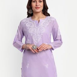 ADA Ethnic Motifs Embroidered Chikankari Pure Cotton Kurti-picture-1