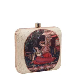 Sangria Beige Printed Box Clutch image 4