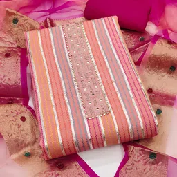 KALINI Striped Embroidered Unstitched Dress Material-picture-30