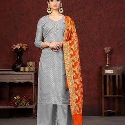 KALINI Ethnic Motifs Woven Design Beads and Stones Detail Unstitched Dress Material-image-62
