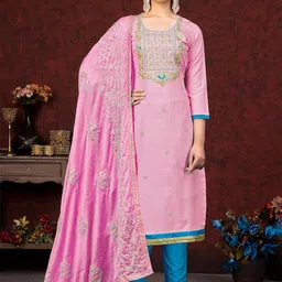 KALINI Ethni Motifs Embroidered Sequinned Detail Unstitched Dress Material-image-27