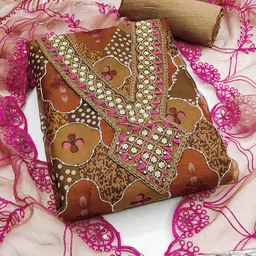 KALINI Ethnic Motifs Embroidered Sequined Organza Unstitched Dress Material-picture-15
