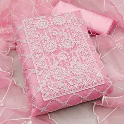 KALINI Ethnic Motifs Embroidered Organza Unstitched Dress Material-image-68