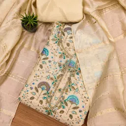 Panzora Floral Printed Beads and Stones Chanderi Silk Unstitched Dress Material-picture-11