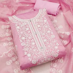 KALINI Floral Embroidered Art Silk Unstitched Dress Material-picture-38