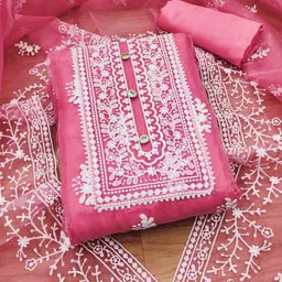 KALINI Ethnic Motifs Embroidered Organza Unstitched Dress Material-picture-28