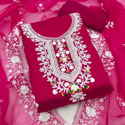 KALINI Floral Embroidered Organza Unstitched Dress Material-picture-35