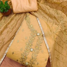 Panzora Floral Embroidered Art Silk Unstitched Dress Material-picture-3