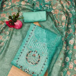 KALINI Ethnic Motifs Embroidered Sequinned Unstitched Dress Material image 2