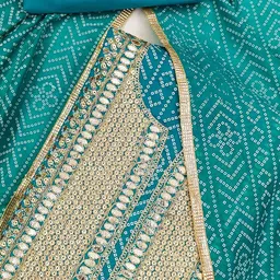 KALINI Bandhani Printed Sequined Chanderi Silk Unstitched Dress Material image 3