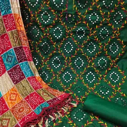 MANVAA Floral Embroidered Mirror Work Detailed Unstitched Dress Material image 3