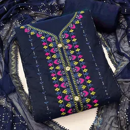 MANVAA Ethnic Motifs Embroidered Sequined Chanderi Cotton Unstitched Dress Material image 3