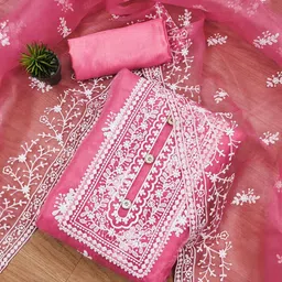 KALINI Ethnic Motifs Embroidered Organza Unstitched Dress Material image 3