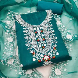 Panzora Embroidered Organza Unstitched Dress Material image 3