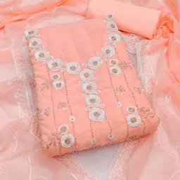 KALINI Geometric Embroidered Sequinned Georgette Unstitched Dress Material image 2