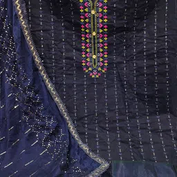 MANVAA Ethnic Motifs Embroidered Sequined Chanderi Cotton Unstitched Dress Material image 2