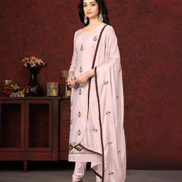 SHADOW & SAINING Ethnic Motifs Embroidered Zari Unstitched Dress Material image 4