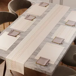 Stoa Paris Versailles Ivory Banquet Cream 13 Pcs Geometric Printed Table Linen Set image 1