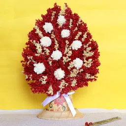 handzon Red Inverted Heart Shaped Sola Natural Dried Flowers On Conical Wooden Base image 1