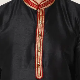 Enciger Men Black Thread Work Dupion Silk Kurta with Churidar image 2