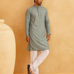 SOJANYA  Checked Embroidered Pure Cotton Kurta with Churidar image 1