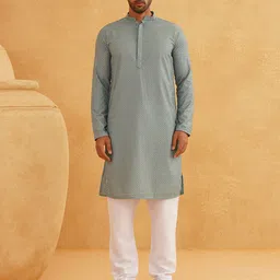 SOJANYA  Checked Embroidered Pure Cotton Kurta with Churidar image 2