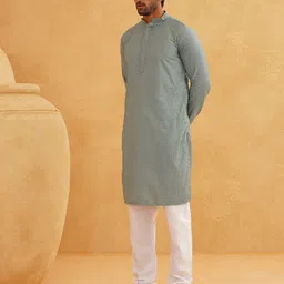 SOJANYA  Checked Embroidered Pure Cotton Kurta with Churidar image 5