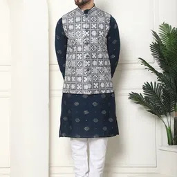 SOJANYA Embroidered Regular Thread Work Kurta with Churidar & Nehru Jacket image 1