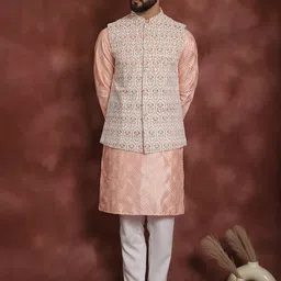 Anouk Embroidered Regular Thread Work Kurta with Churidar & Nehru Jacket-image-59