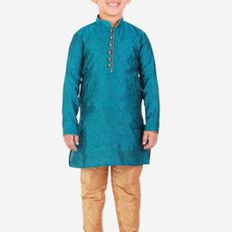 Pro-Ethic STYLE DEVELOPER Boys Green & Gold-Toned Woven Design Kurta with Churidar-picture-28