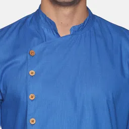 Sethukrishna Men Blue Angrakha Pure Cotton Kurta with Churidar image 2