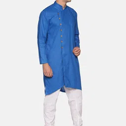 Sethukrishna Men Blue Angrakha Pure Cotton Kurta with Churidar image 4