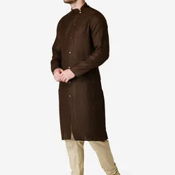 TABARD Men Brown Solid  Regular Pure Cotton Kurta with Churidar image 5