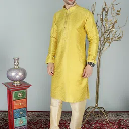 Exotic India Mandarin Collar Regular Straight Kurta with Churidar image 4