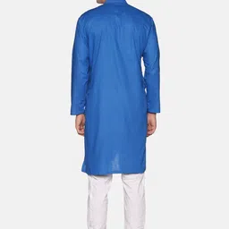 Sethukrishna Men Blue Angrakha Pure Cotton Kurta with Churidar image 5