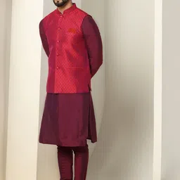 KISAH Mandarin Collar Straight Kurta & Churidar With Nehru Jacket Set image 5