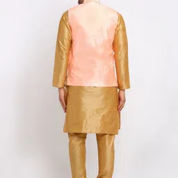 KRAFT INDIA Men Gold-Toned Dupion Silk Kurta with Churidar & Embroidered Nehru Jacket image 4